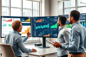 Profesionales analizando métricas digitales en oficina moderna para medir campañas y mejorar SEO y eCPM