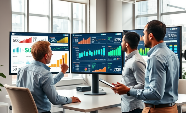 Profesionales analizando métricas digitales en oficina moderna para medir campañas y mejorar SEO y eCPM